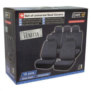 12 PCS COBERTURAS DE ASSENTO VENEZA PRETO CINZA CINZA